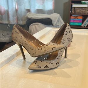 LC Lauren Conrad Floral Cutout Beige Heels